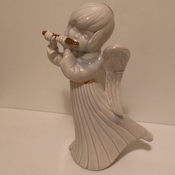 Angel Playing Flute White & Gold 12” Flowing Gown Figure Atlantic Mold Company - Picture 11 of 13